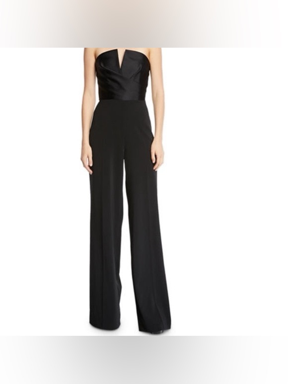 Jaygodfrey Strapless Black Wide-Leg Jumpsuit With V-Notch